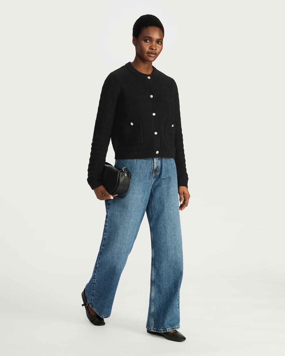 image 1 of F&F Textured Knit Button Front Cardigan in Black