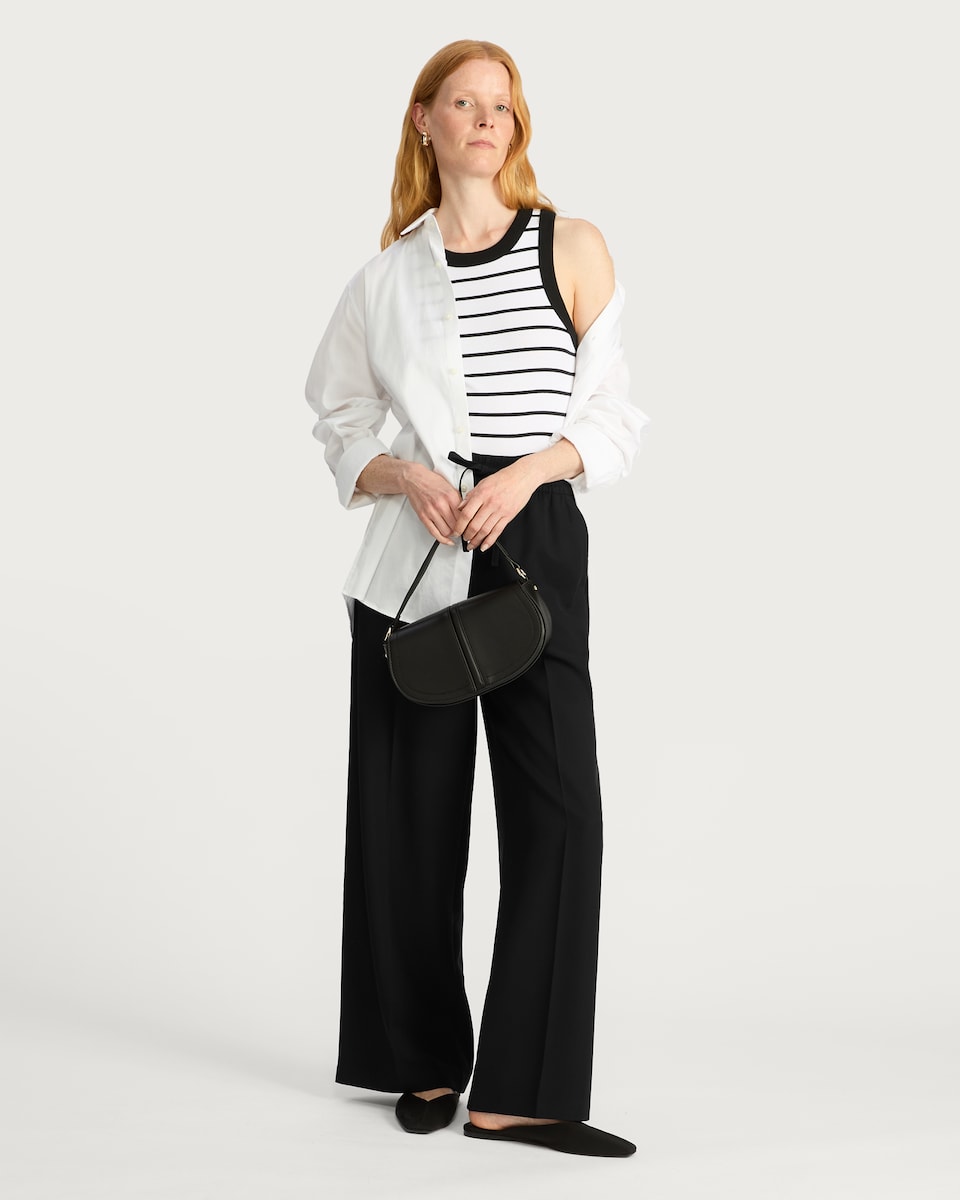 image 1 of F&F Wide Leg Drawstring Trousers in Black