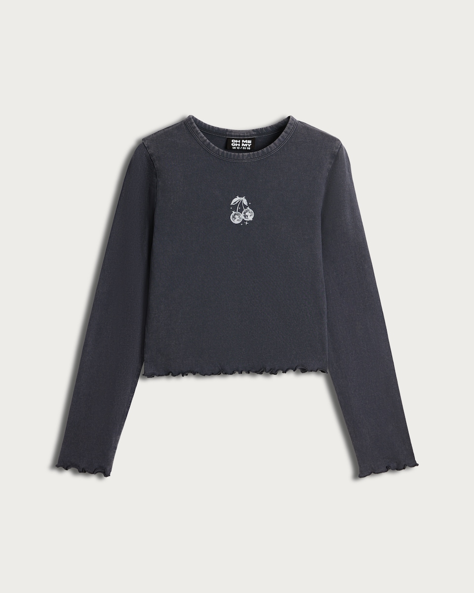 OH ME OH MY Pure Cotton Diamanté Star Top in Grey