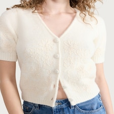 F&F Floral Embroidered Button Up Cardigan in Cream