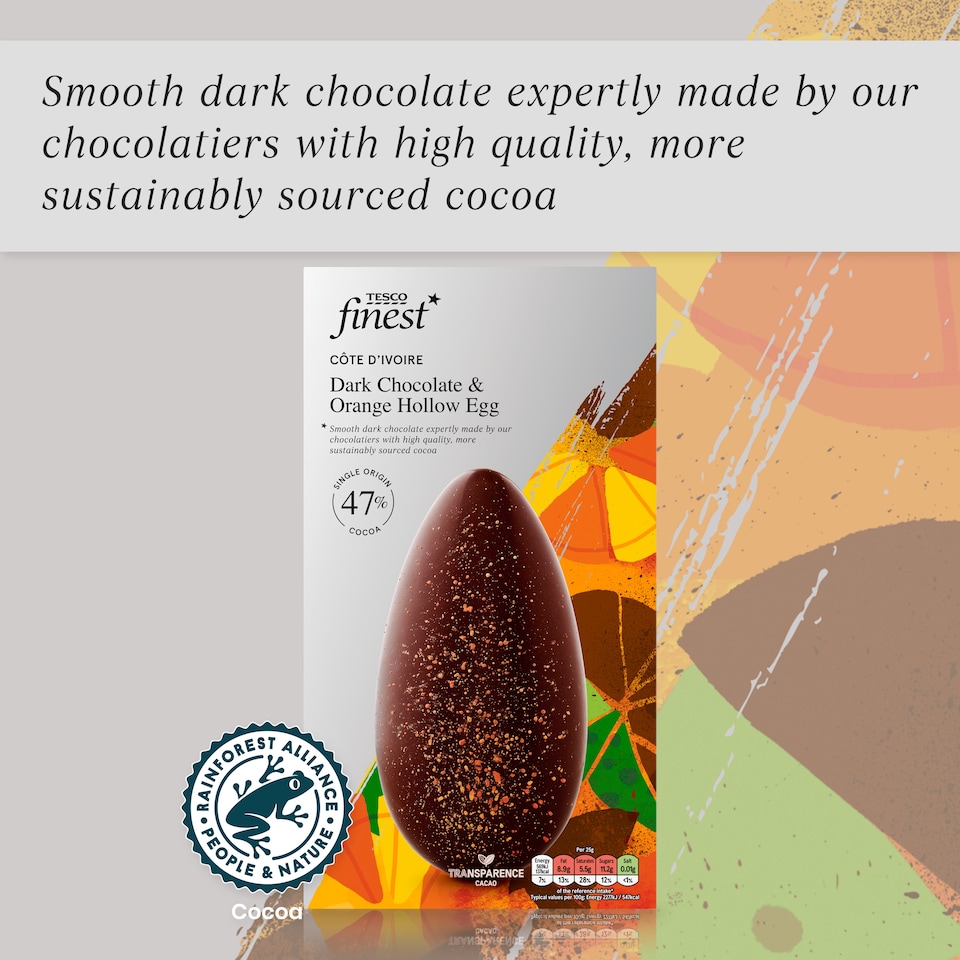image 1 of Tesco Finest Dark Chocolate & Orange Hollow Egg 228g