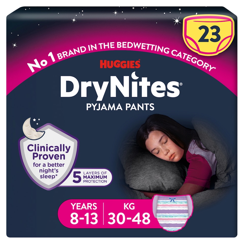 image 1 of Huggies DryNites Bedwetting Pyjama Nappy Pants Girl 8-13Yr x 23