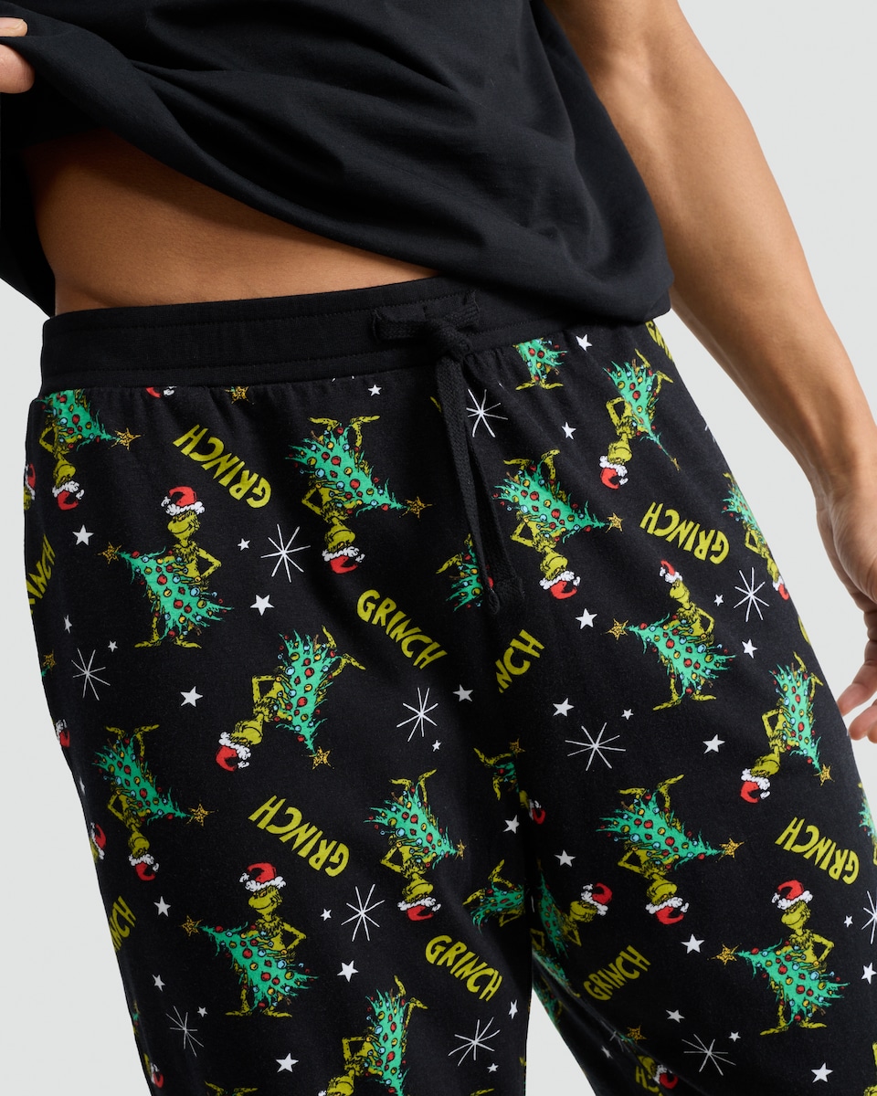 image 1 of The Grinch Print Pure Cotton Pyjama Bottoms in Multi
