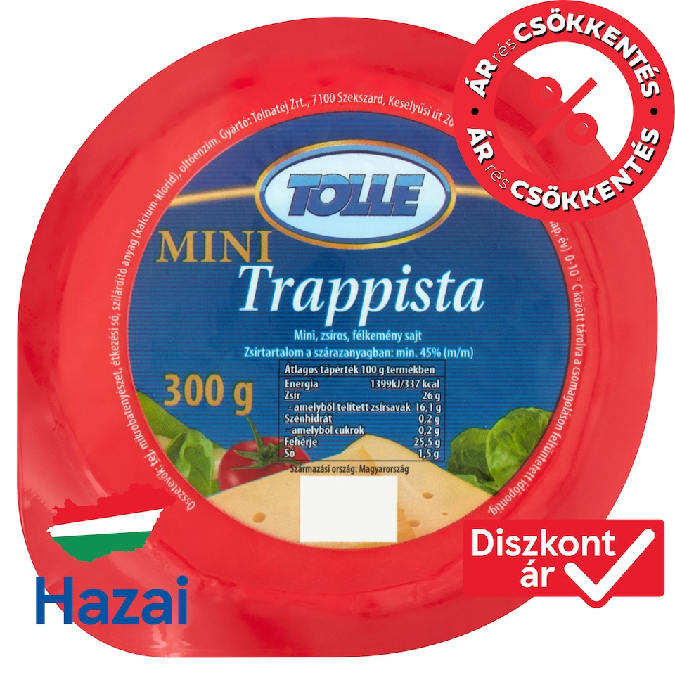 Tolle Mini zsíros, félkemény trappista sajt 300 g  1. kép