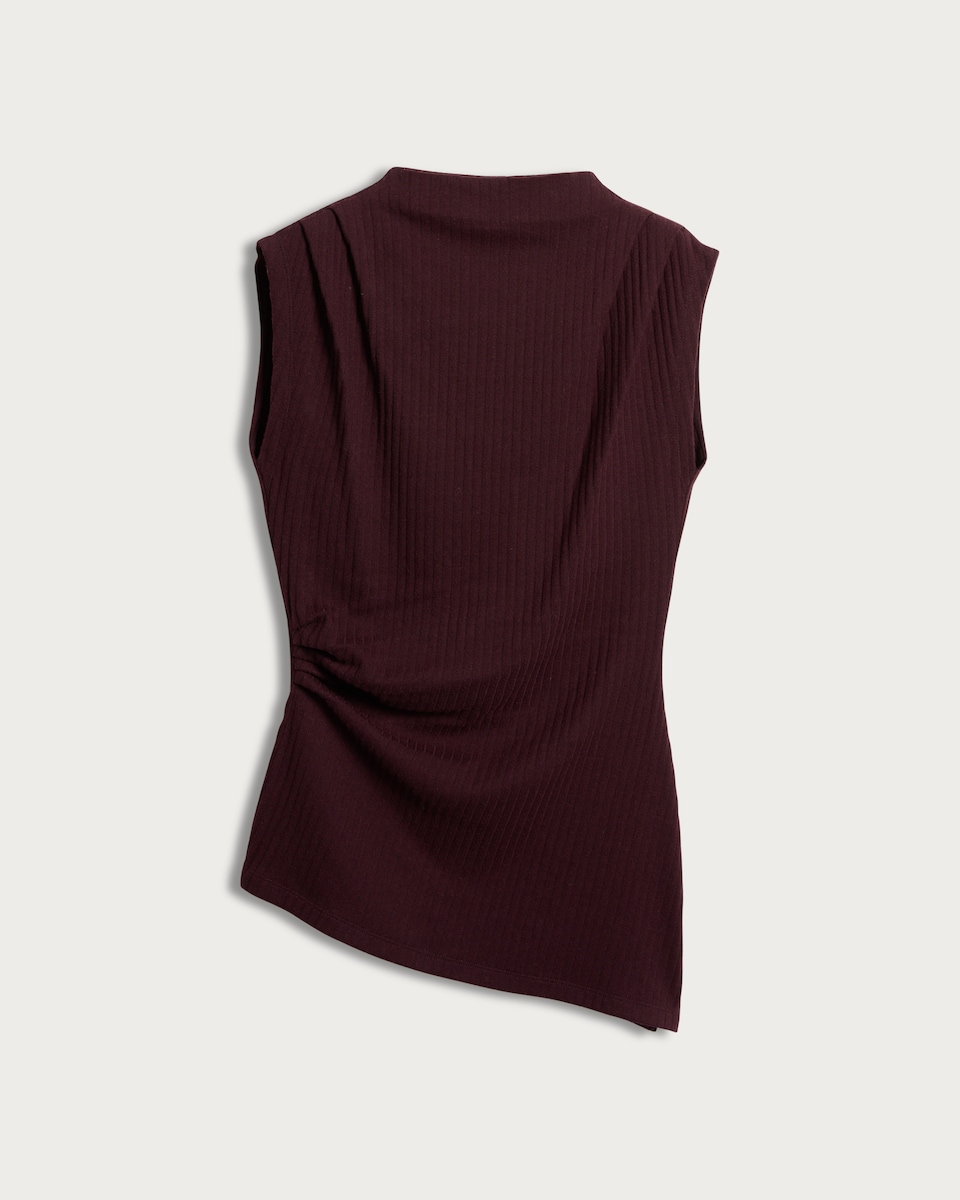 image 1 of F&F Ribbed Sleeveless Asymmetric Top in Burgundy