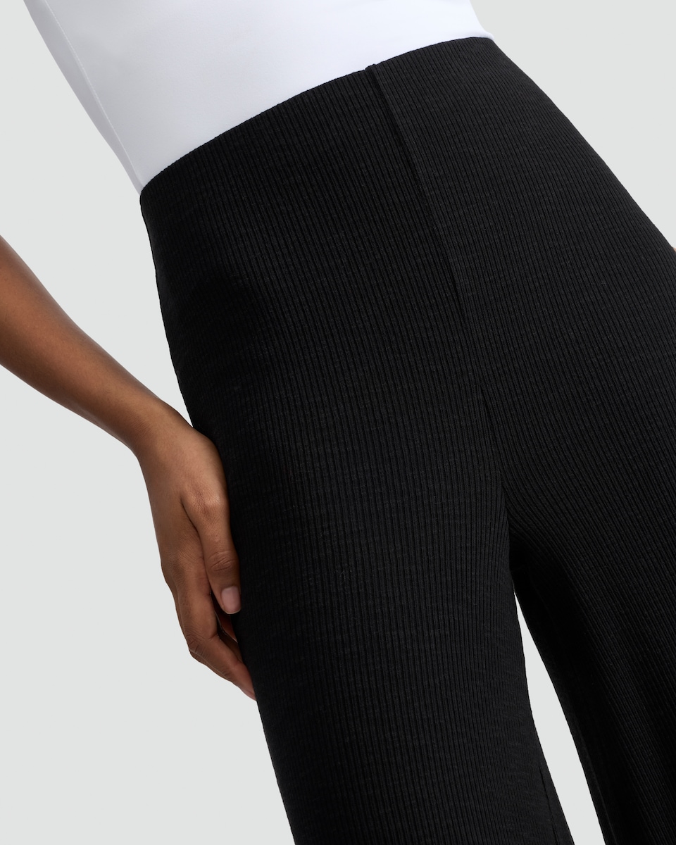 image 1 of F&F Cotton Blend Ribbed Wide Leg Trousers in Black