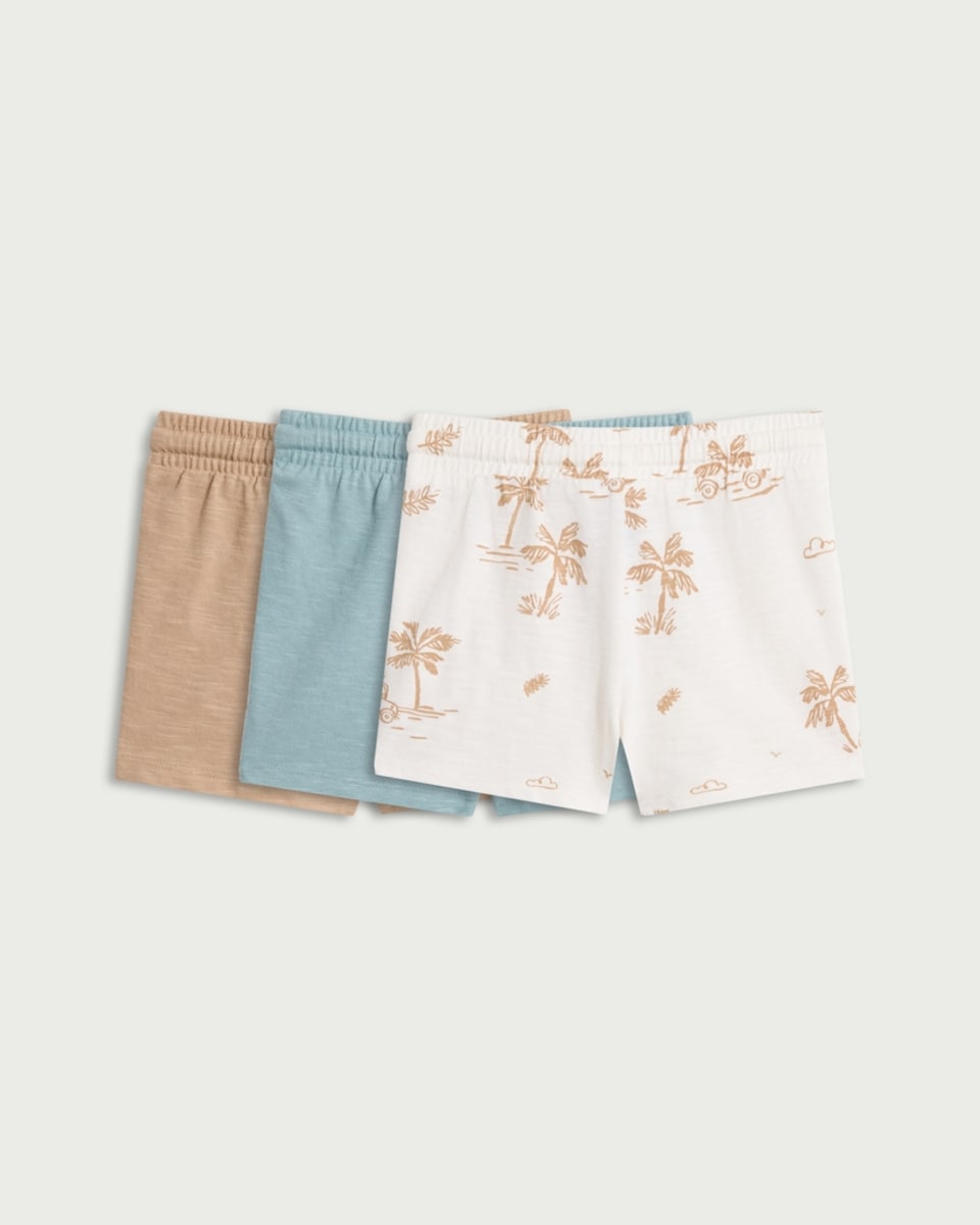 image 1 of F&F Baby 3-Pack Pure Cotton Drawstring Shorts in Brown