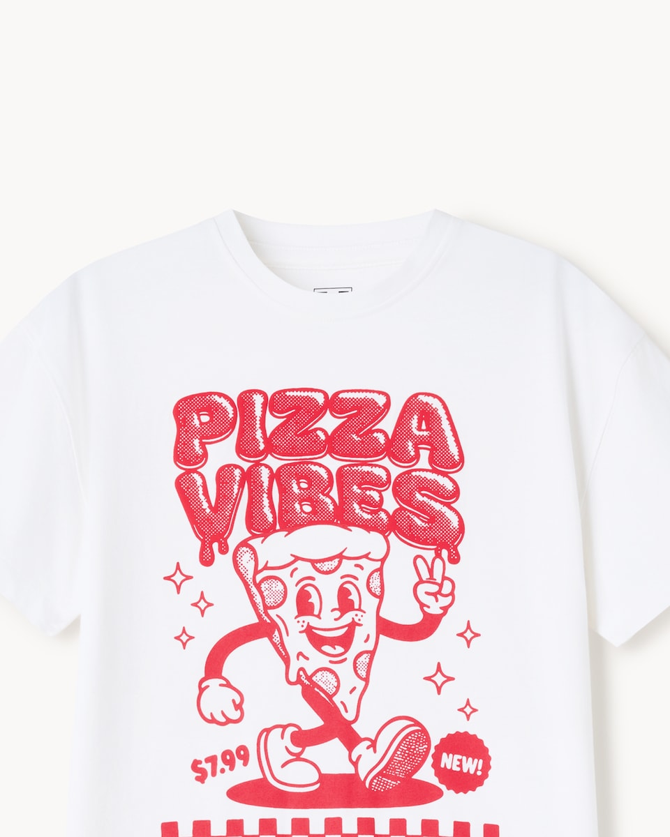 image 1 of F&F Boys Pure Cotton Pizza Vibes T-Shirt in White