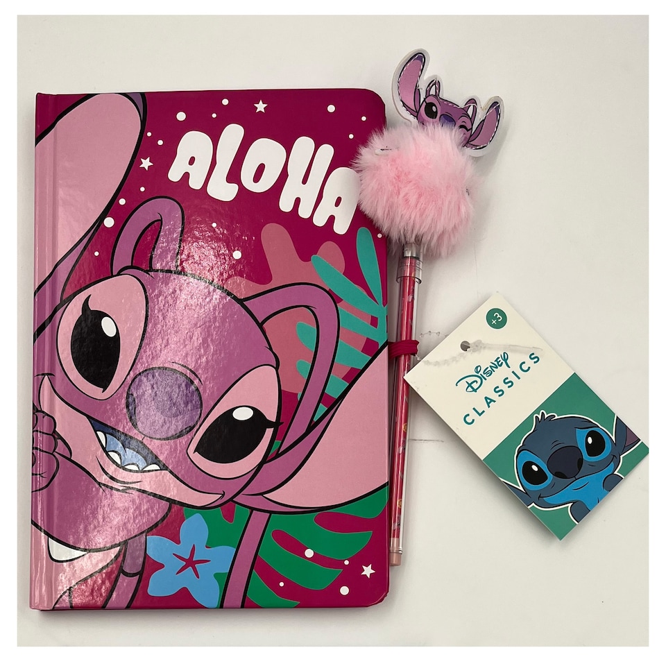image 1 of Disney Stitch & Angel A5 Notebook and Fluffy Pen Assortment Christmas Gift