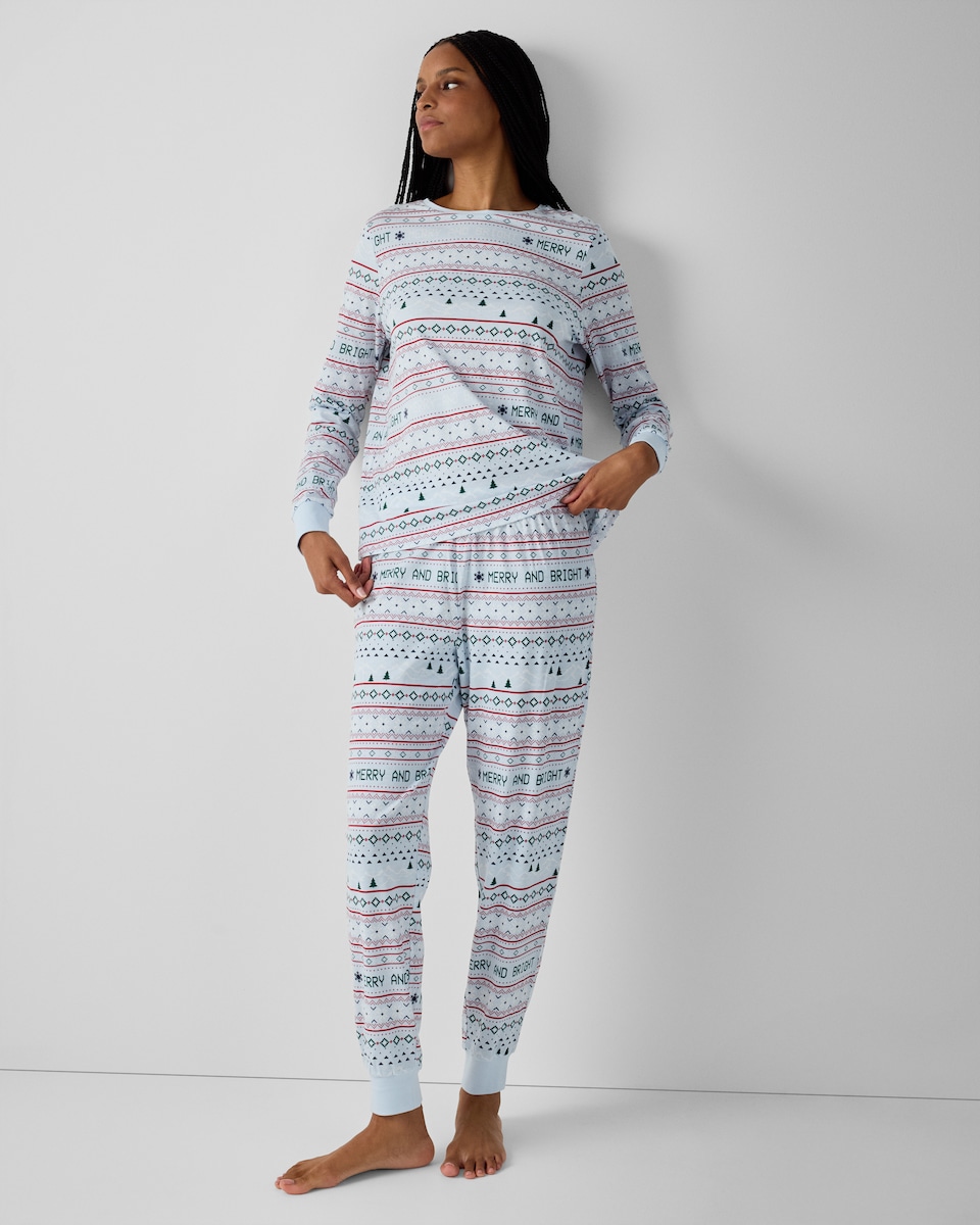image 1 of Christmas Pure Cotton Fair Isle Matching Family Pyjama Set in Multi Blue