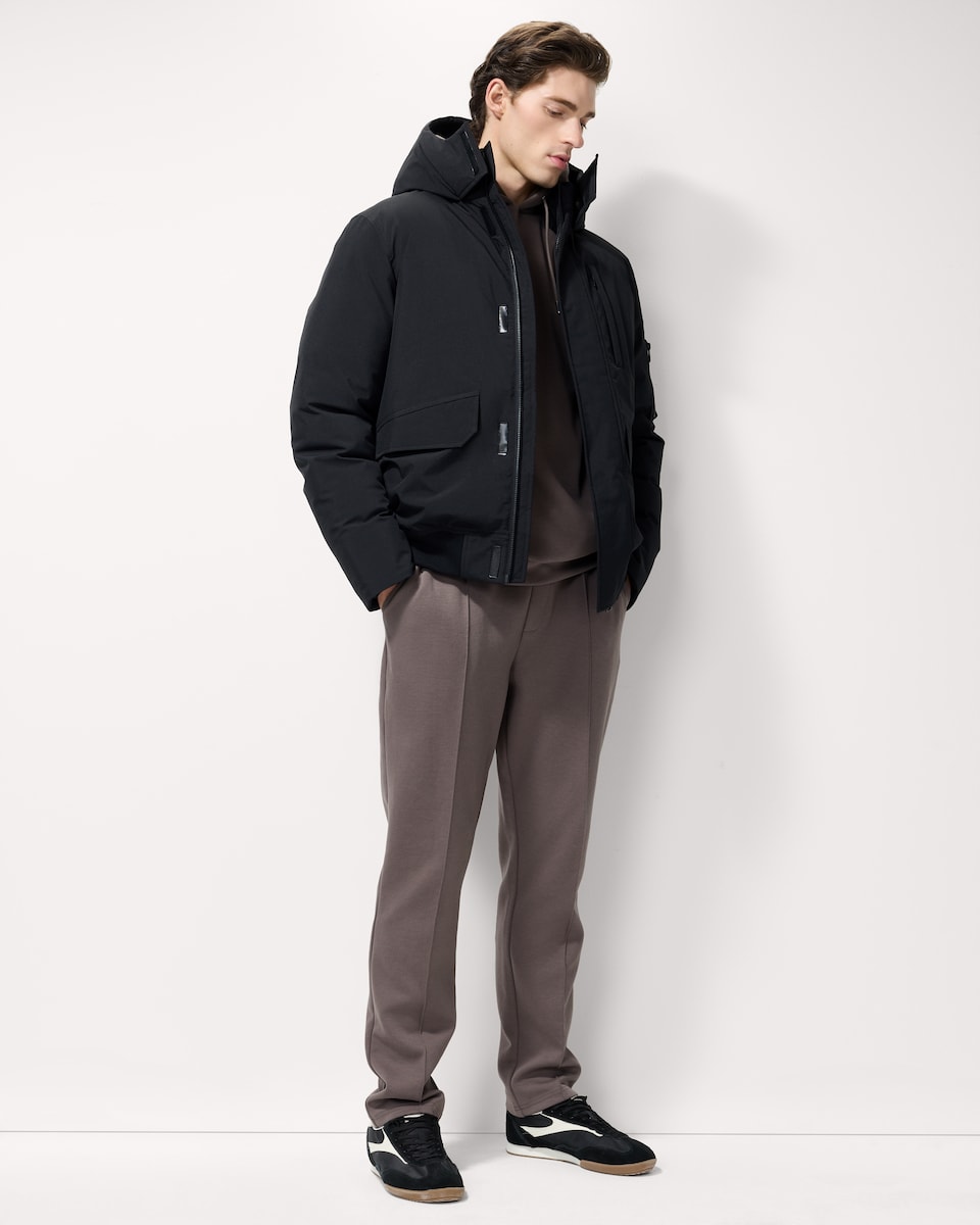 image 1 of F&F Shower Resistant Hooded Bomber Jacket in Black