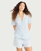 image 1 of F&F 2-Piece Pure Cotton Embroidered Revere Short Pyjama Set in Blue