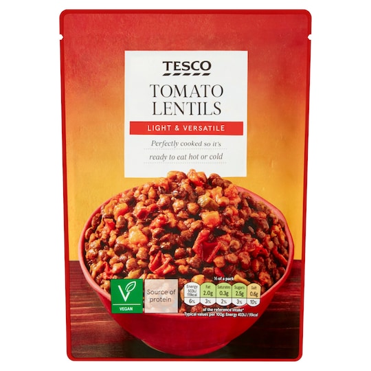 Tesco Microwave Tomato Lentils 250G Tesco Groceries