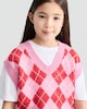 image 1 of F&F Girls Argyle Print V Neck Knitted Vest in Pink
