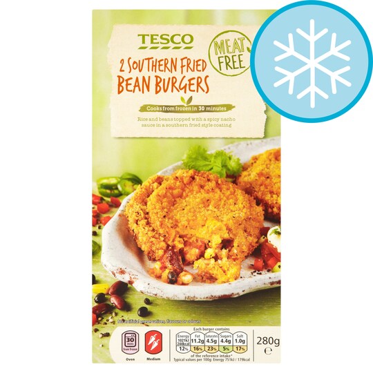 Tesco Meat Free 2 Southern Fried Bean Burgers 280G Tesco Groceries