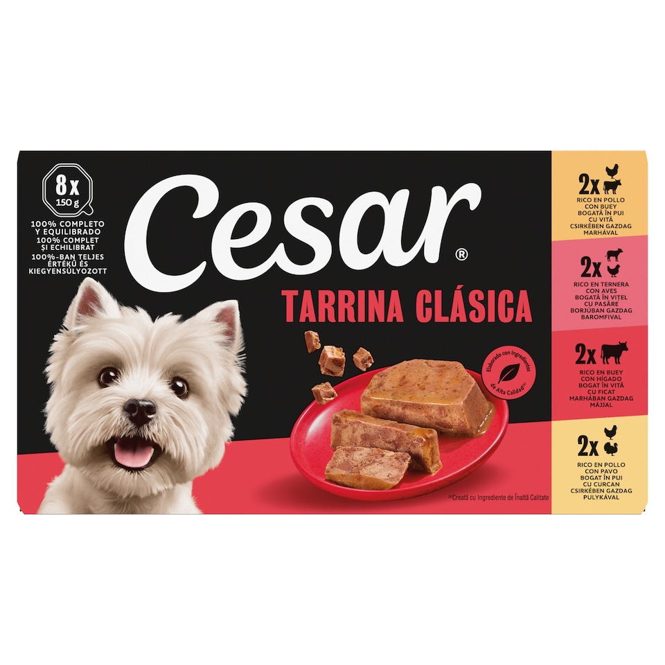 Cesar Tarrina Clásica Complete Wet Food for Adult Dogs 8 x 150 g (1,2 kg)