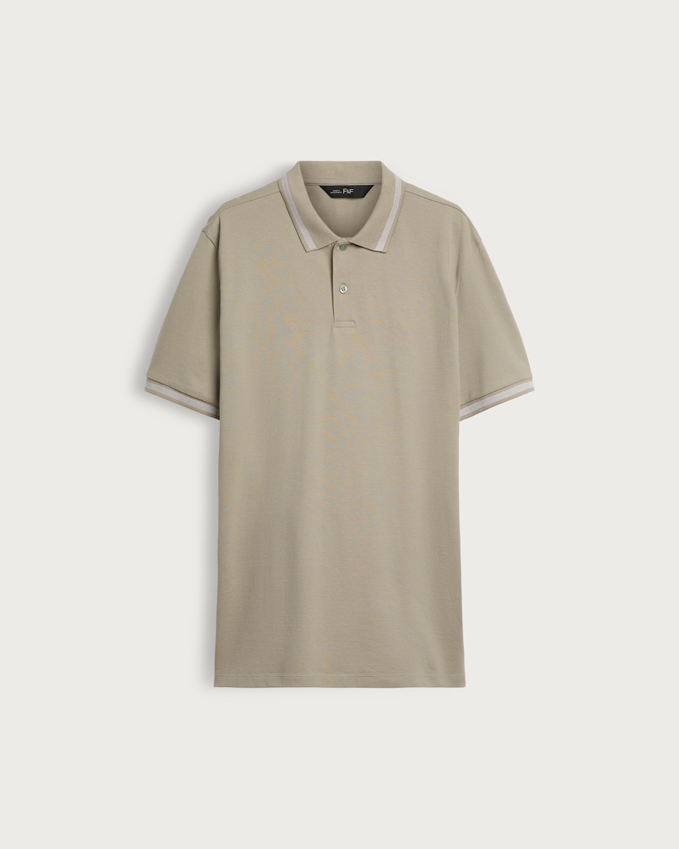 image 1 of F&F Cotton Rich Regular Fit Short Sleeved Polo Shirt in Khaki