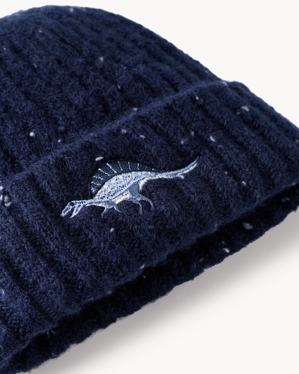 image 1 of F&F Boys Dinosaur Embroidered Beanie Hat in Navy