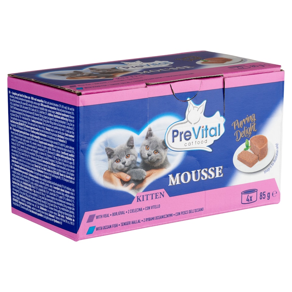 PreVital Mousse nedves macskaeledel, macskatáp kölyökmacskáknak pástétom konzerv 4 x 85 g  1. kép