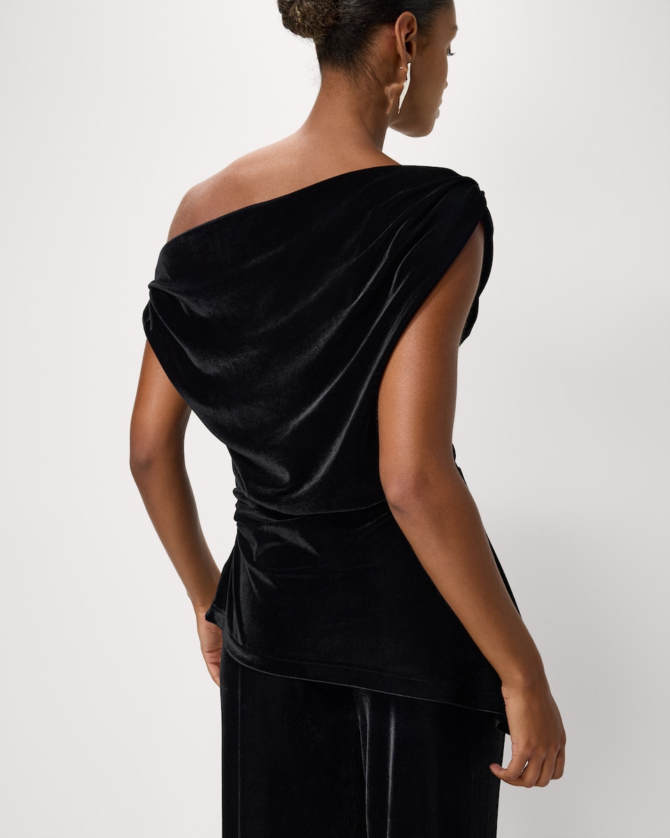 image 1 of F&F Velvet Draped Co-ord Top in Black