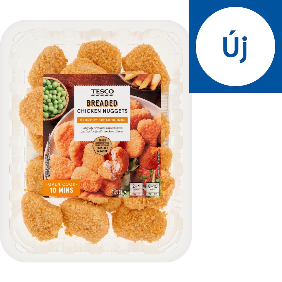 Tesco darabokból formázott, főtt-sült, panírozott csirkemellfile falatok 350 g