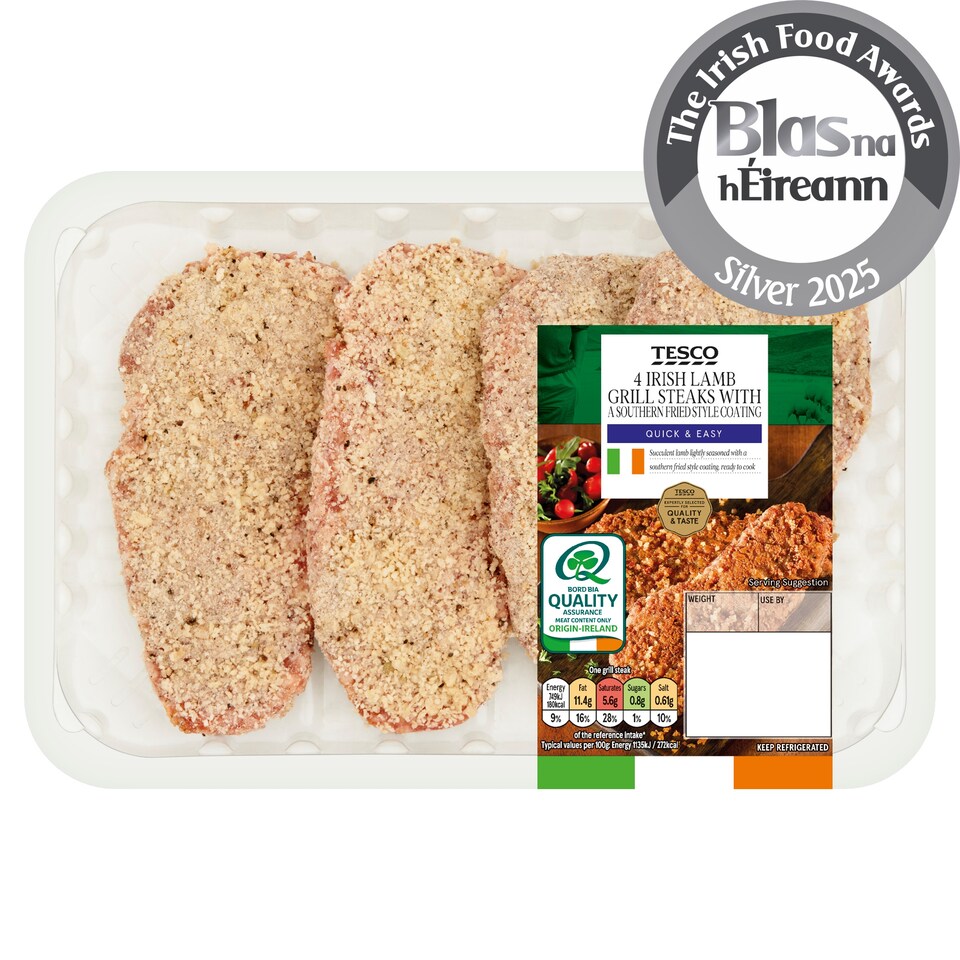 Tesco 4 Irish Lamb Grill Steaks with Southern Fried Style Coating 440g