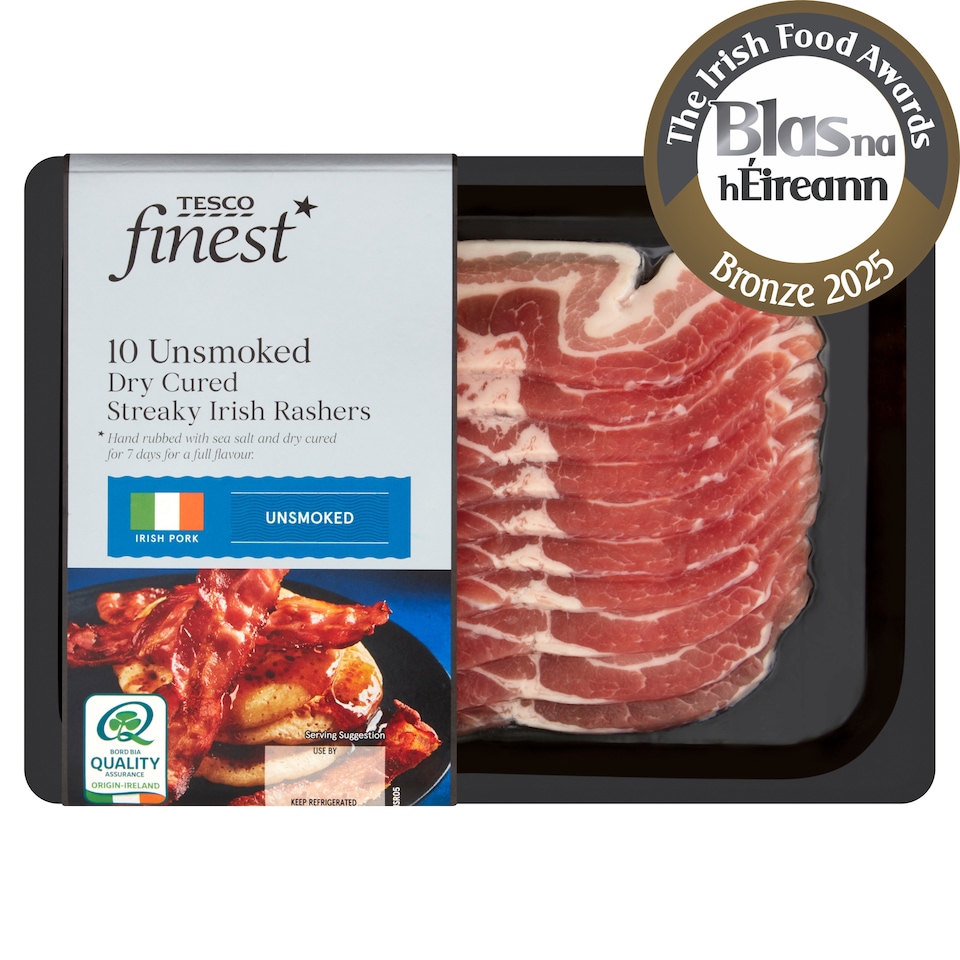 Tesco Finest Unsmoked Dry Cured Streaky Rashers 240G