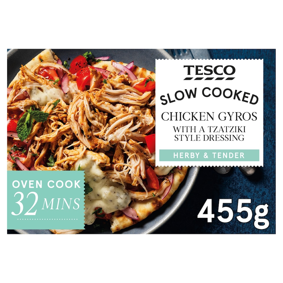 Tesco Slow Cooked Chicken Gyros with Tzatziki style dressing 455g