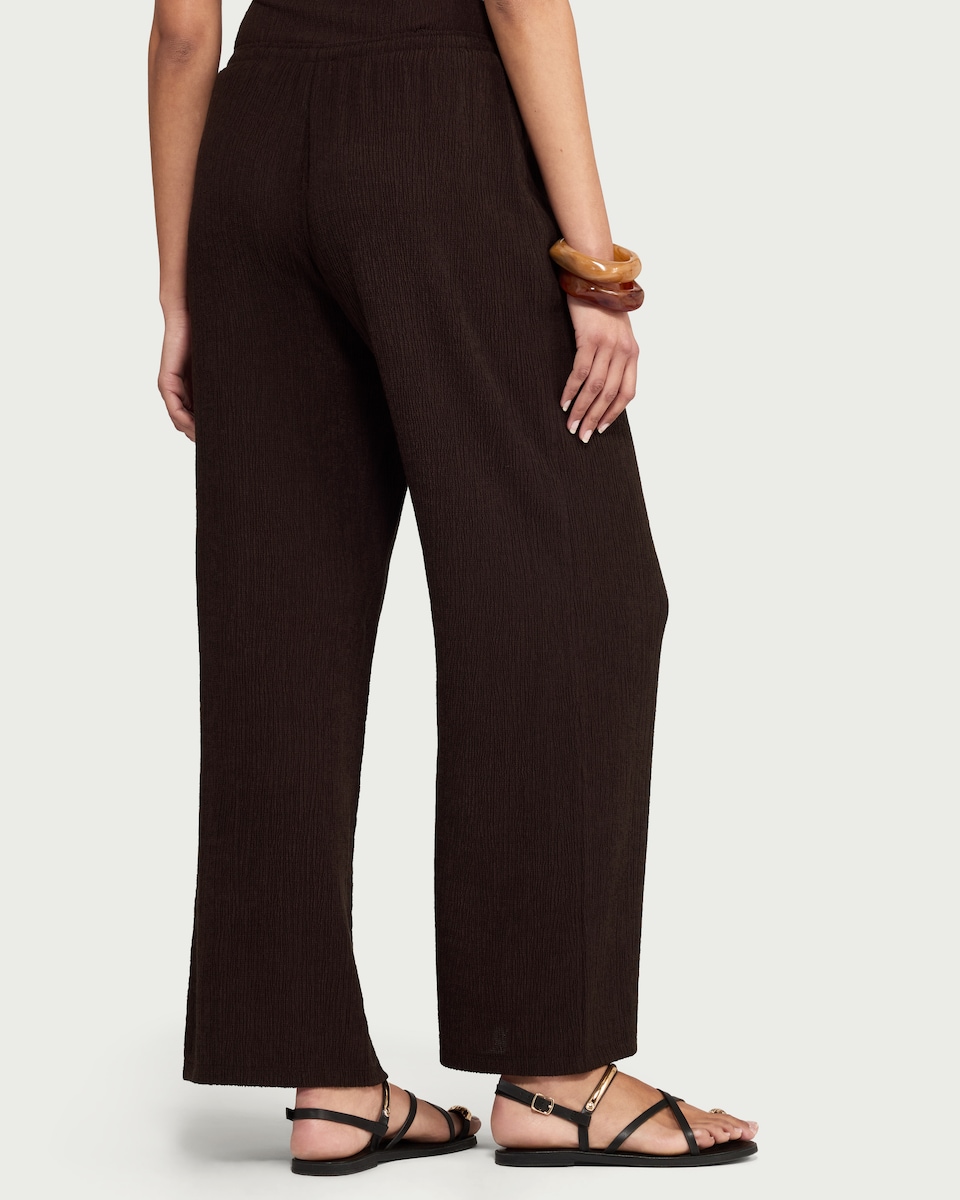 image 1 of F&F Textured Wide Leg Co-ord Trousers in Brown