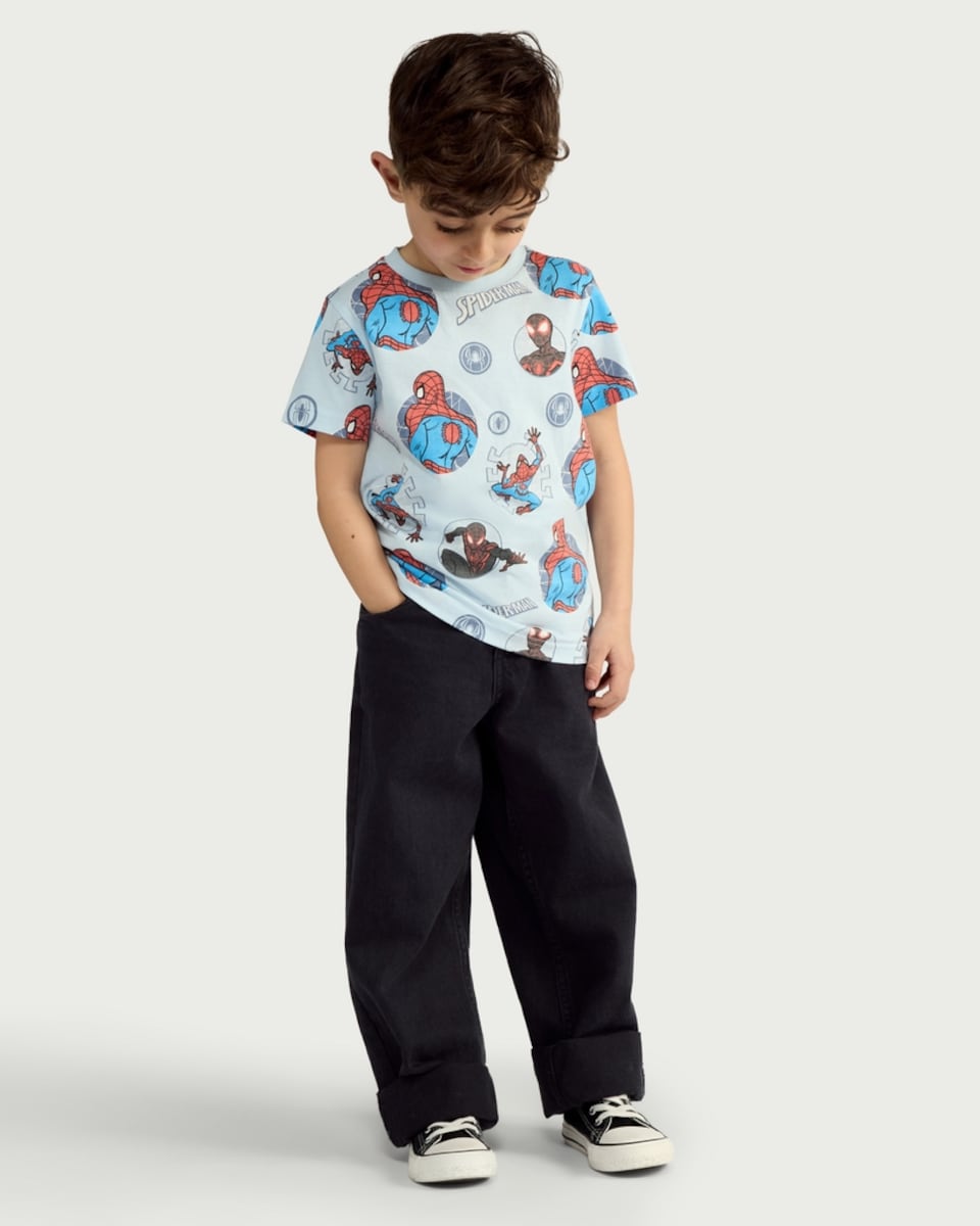 image 1 of Marvel Spider-Man Print Pure Cotton T-Shirt in Blue