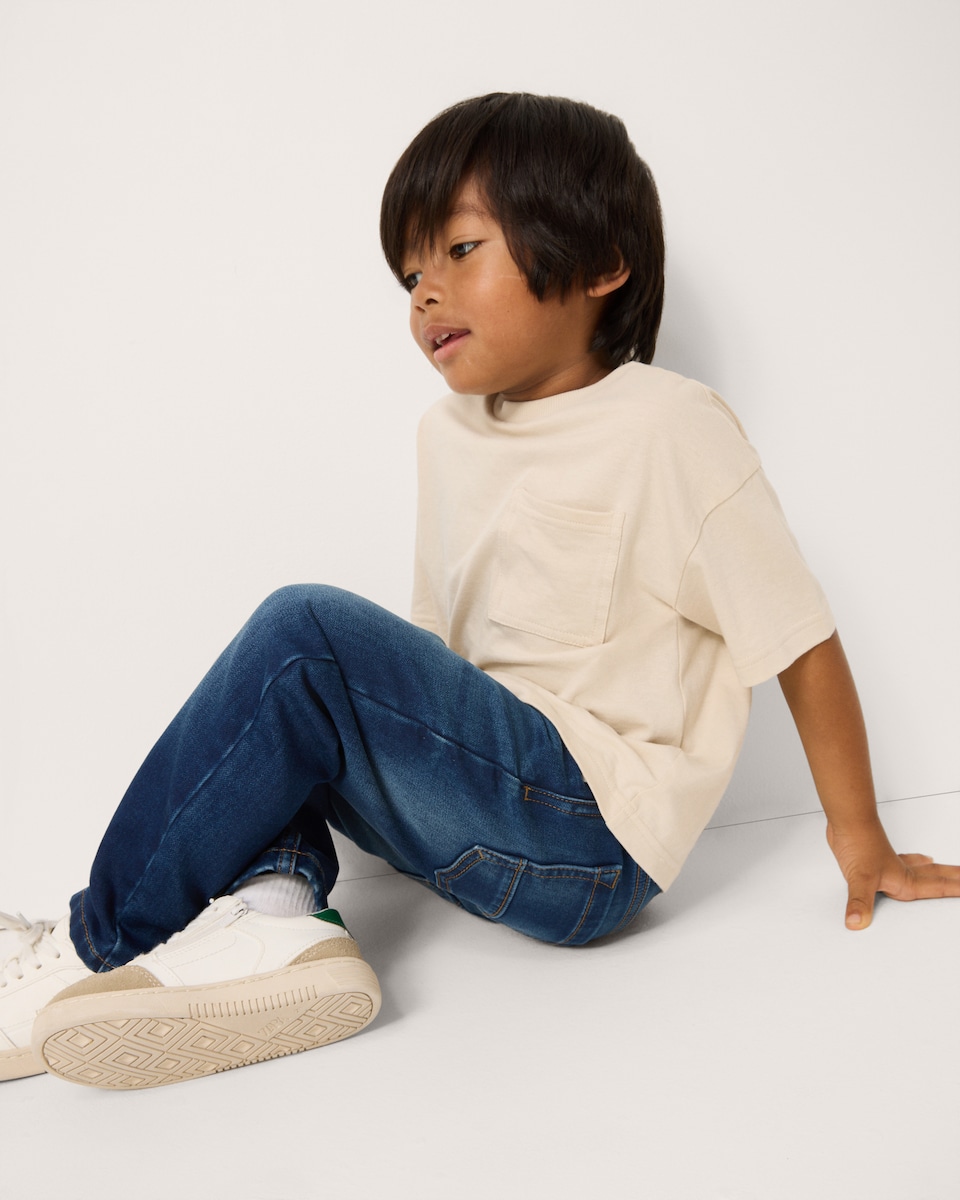 image 1 of F&F Boys Cotton Rich Pull On Jeans in Blue