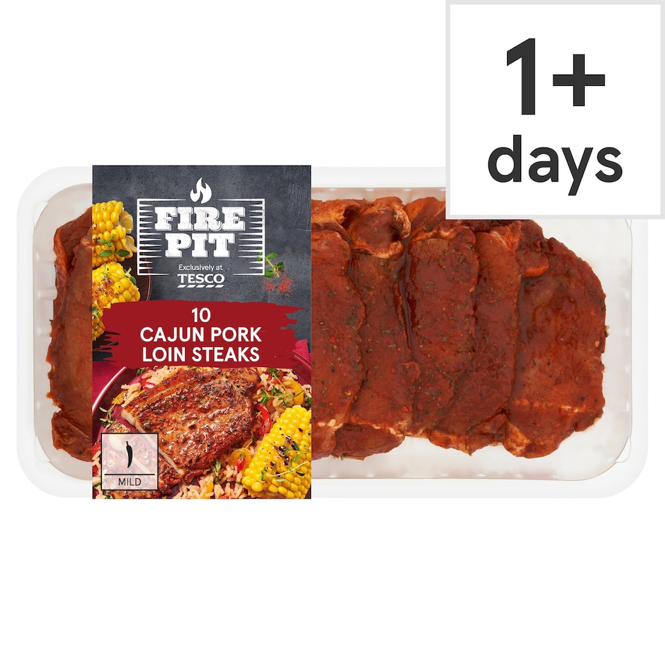 Tesco Fire Pit 10 Cajun Pork Loin Steaks 1kg.