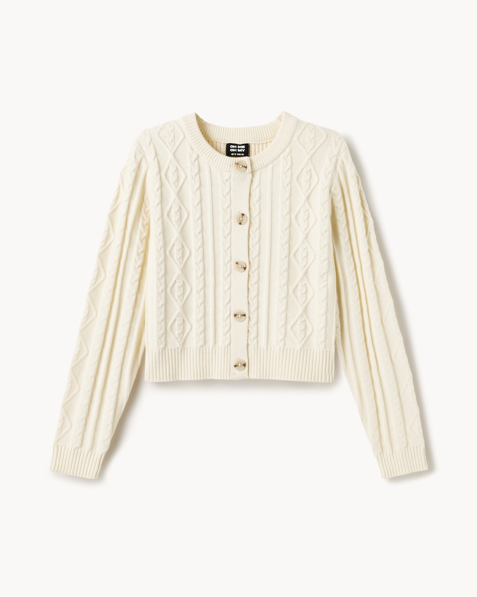 image 1 of OH ME OH MY Cable Knit Cardigan in Cream