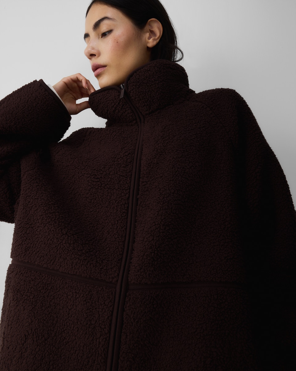 image 1 of F&F Fleece Funnel Neck Zip Up Pyjama Top in Chocolate