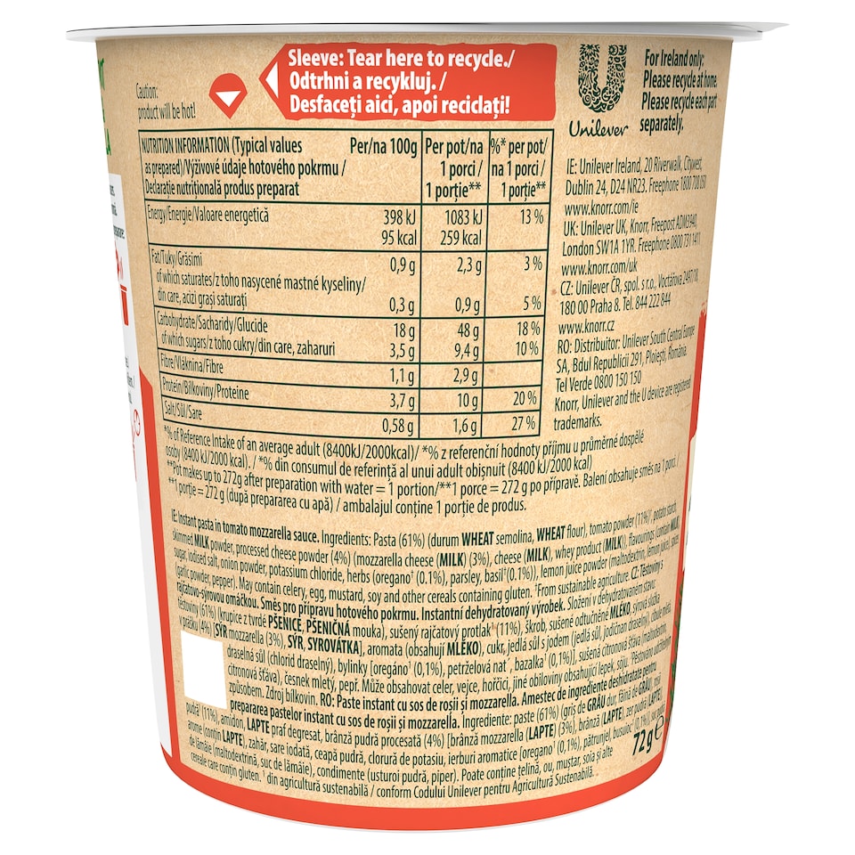 image 1 of Knorr Pasta Snack Pot Tomato And And Mozzarella 72G