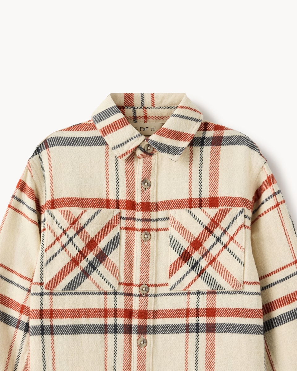 image 1 of F&F Boys Pure Cotton Checked Shirt in Cream