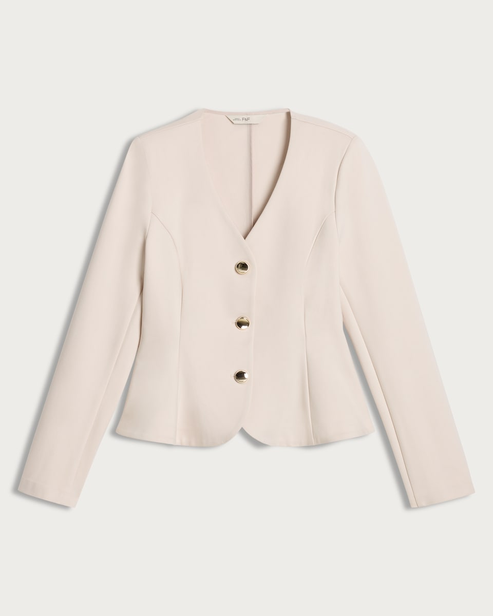 image 1 of F&F Ponte Gold Button Fitted Jacket in Stone
