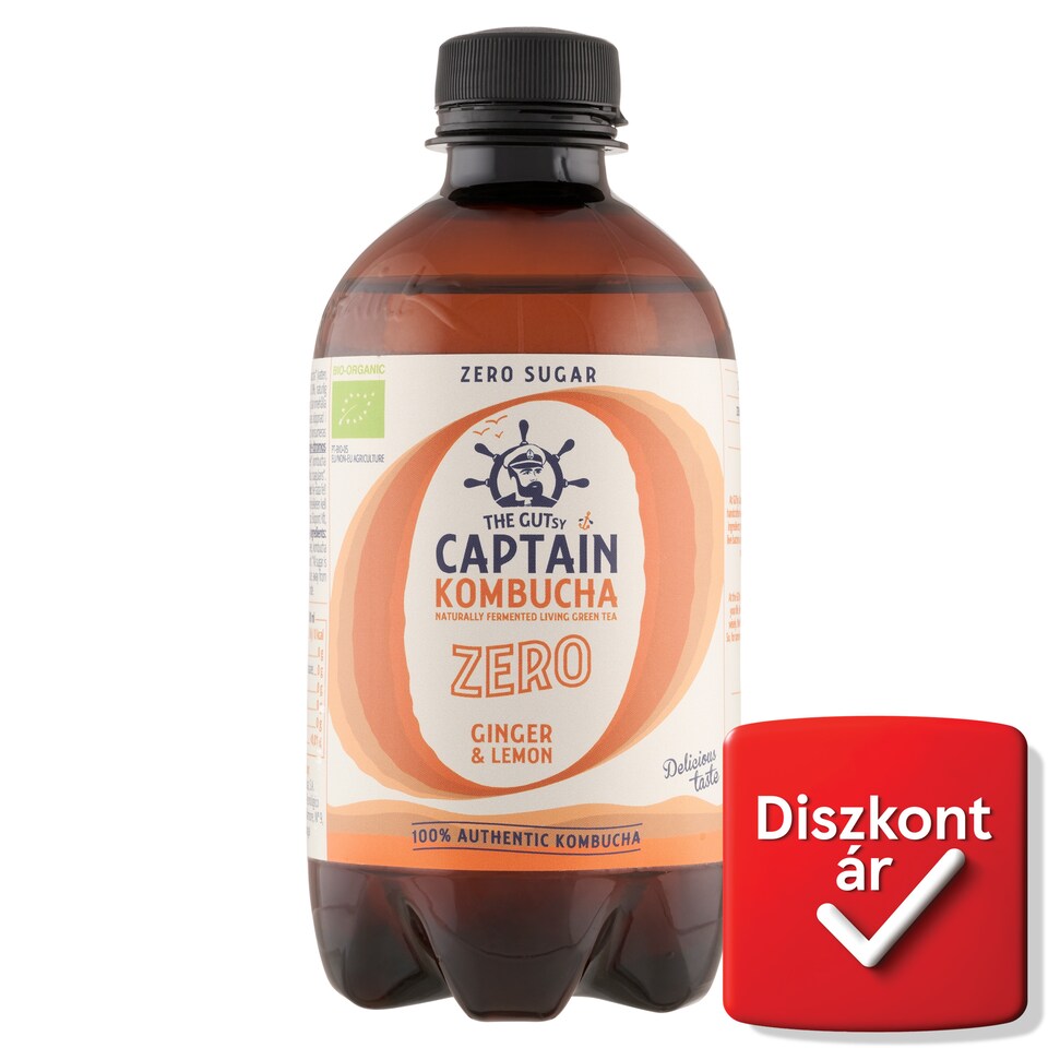 The Gutsy Captain Kombucha ZERO gyömbér-citromos bio fermentált zöld tea ital élőflórával 400 ml