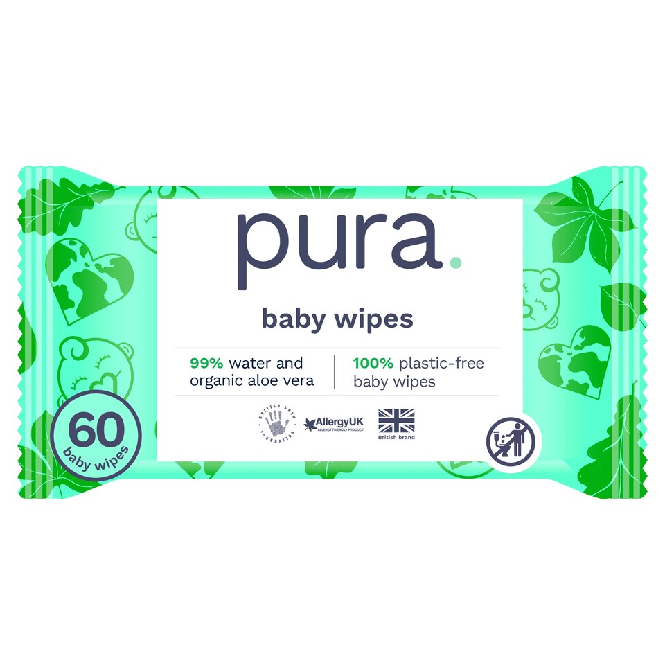 image 1 of Pura Plastic Free Baby Wipes 60pk