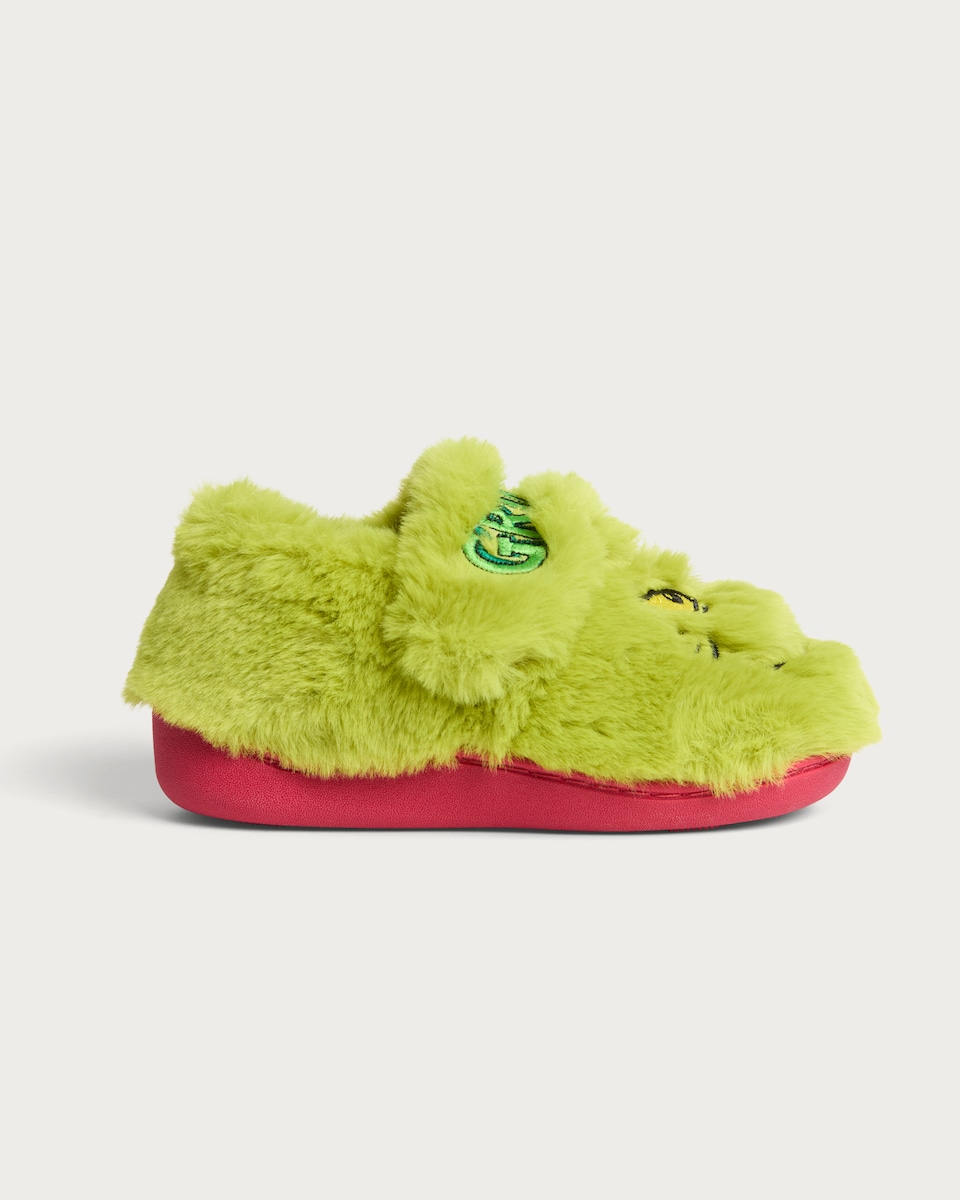 image 1 of The Grinch Fluffy Cupsole Slippers in Green