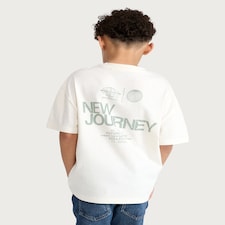 F&F Boys Pure Cotton Printed Oversized Fit T-Shirt in Cream