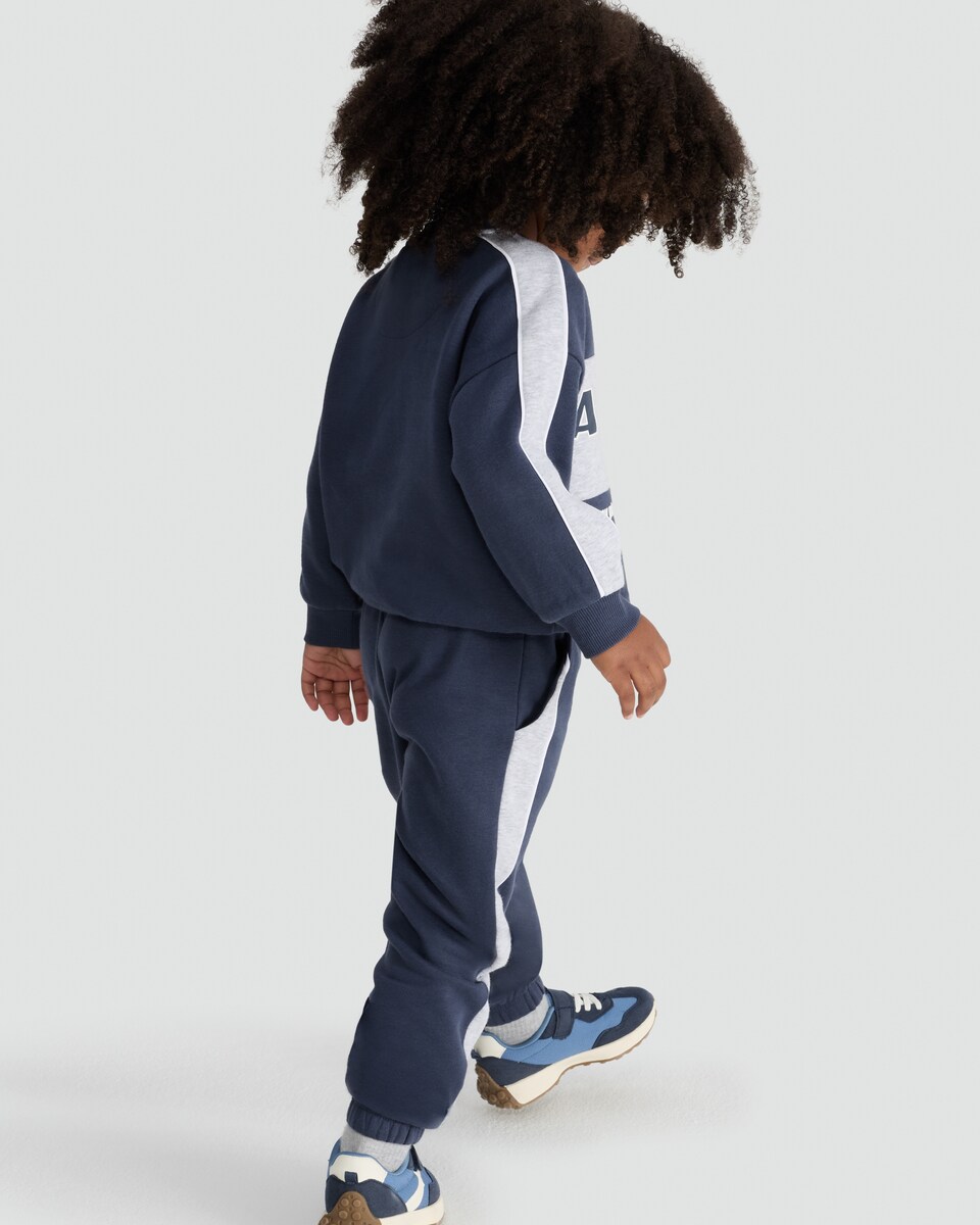 image 1 of F&F Boys 2-Piece Cotton Rich Colour Block Après Ski Sweatshirt and Joggers Set in Navy