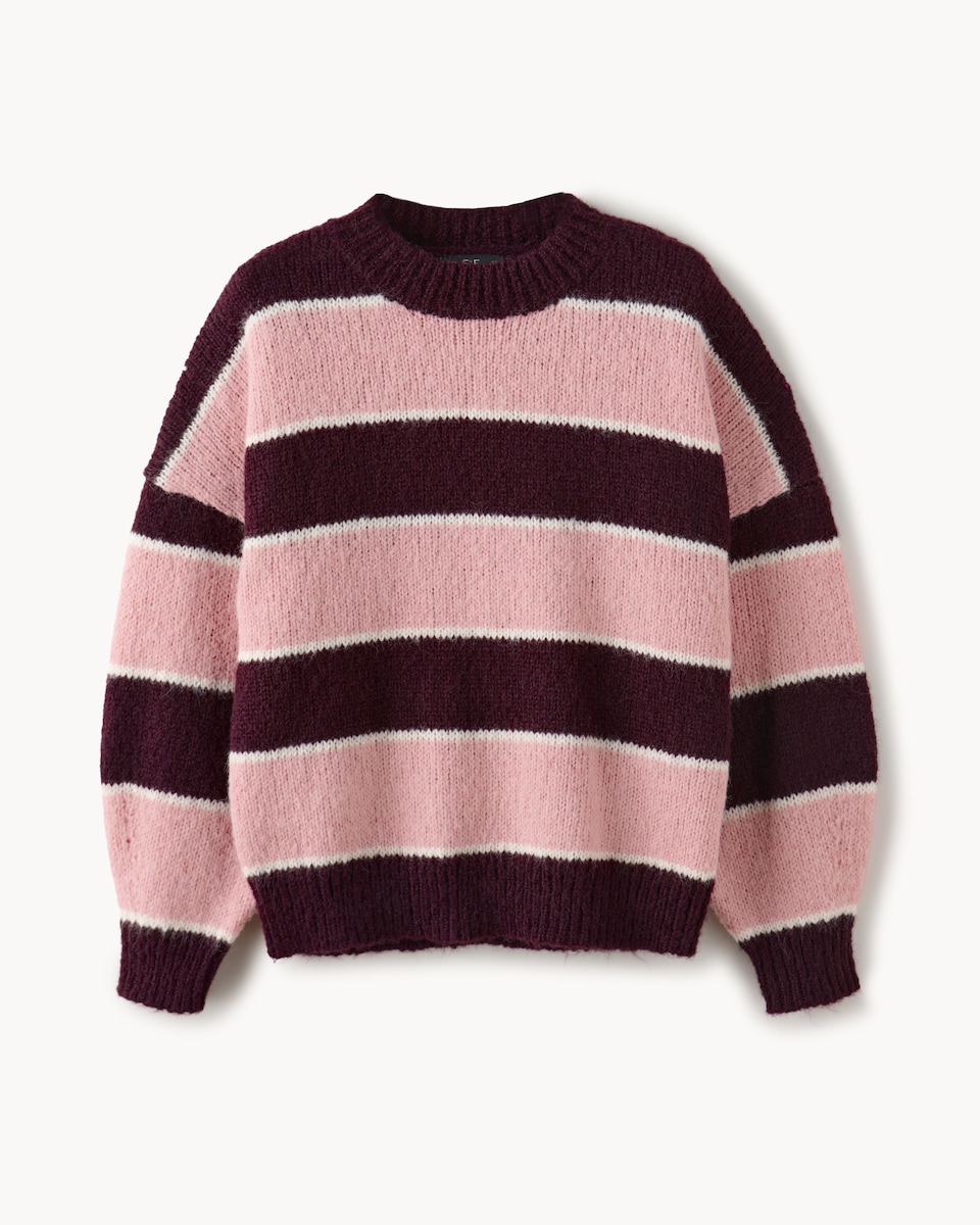 image 1 of F&F Crew Neck Striped Jumper in Burgundy