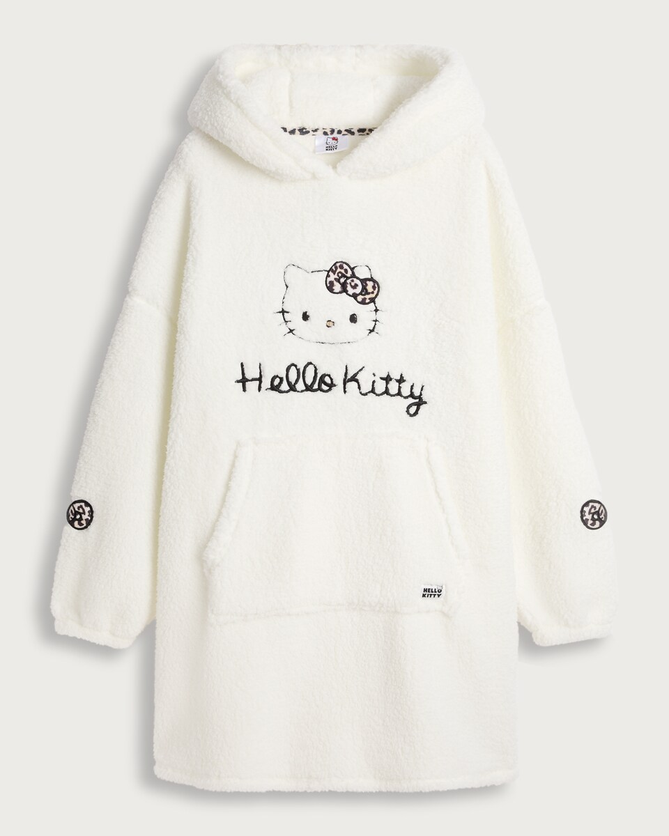 Hello Kitty Fleece Textured Pyjama Hoodie in Cream