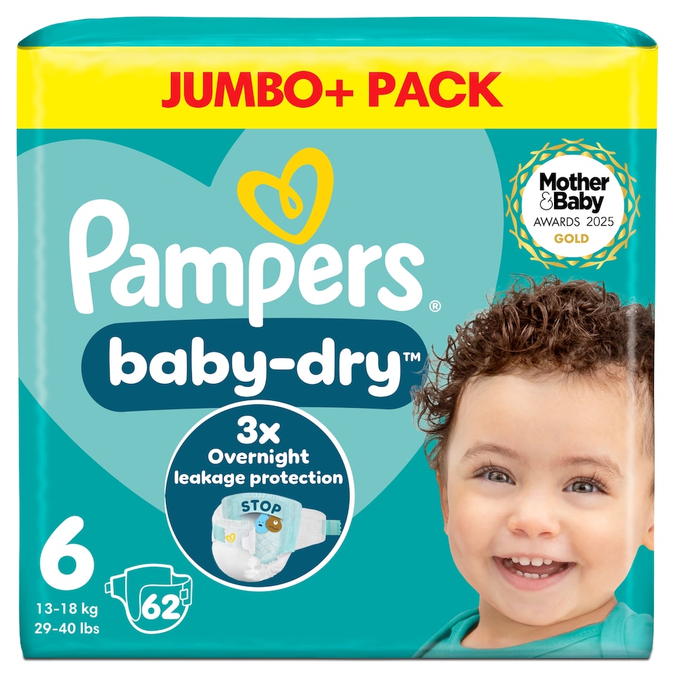 image 1 of Pampers Baby Dry 6 Jumbo+ 62 Nappies