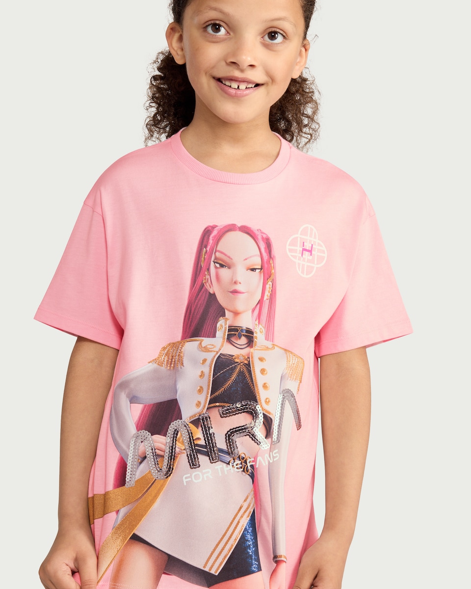 image 1 of K-Pop Demon Hunters Pure Cotton Mira Print T-Shirt in Pink