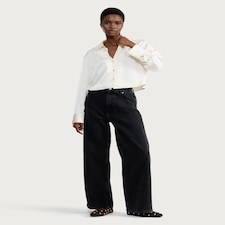 F&F Satin Cropped Button Up Shirt in Cream