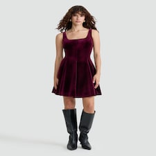 F&F Velour Sleeveless Skater Dress in Burgundy