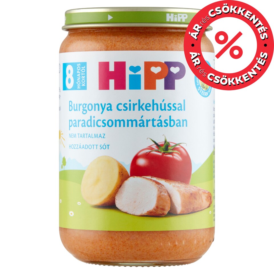 HiPP bio burgonya csirkehússal paradicsommártásban bébiétel 8 hónapos kortól 220 g