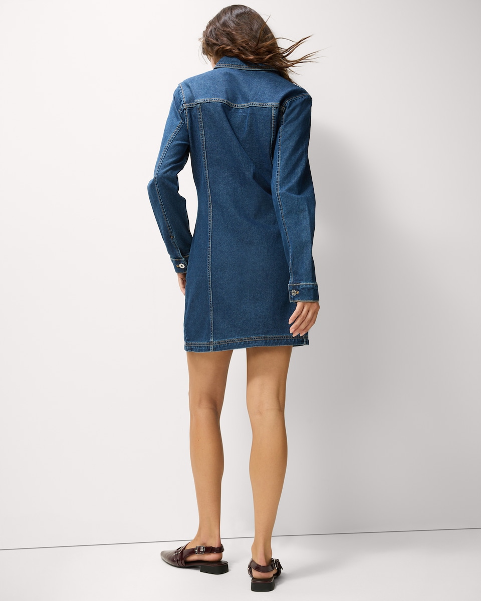 image 1 of F&F Pure Cotton Denim Mini Shirt Dress in Navy
